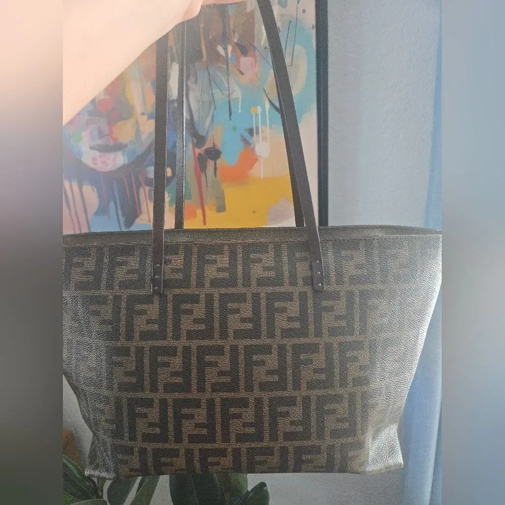 Fendi Zucca Print Brown Zippered Tote And Wallet Set Excellent Used Condition